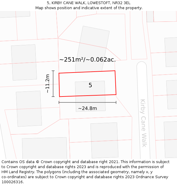 5, KIRBY CANE WALK, LOWESTOFT, NR32 3EL: Plot and title map