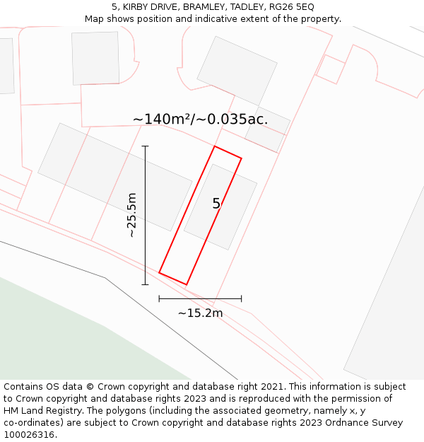 5, KIRBY DRIVE, BRAMLEY, TADLEY, RG26 5EQ: Plot and title map