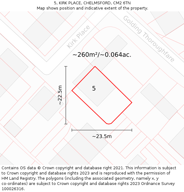 5, KIRK PLACE, CHELMSFORD, CM2 6TN: Plot and title map