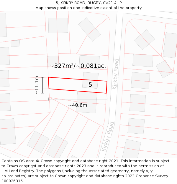 5, KIRKBY ROAD, RUGBY, CV21 4HP: Plot and title map