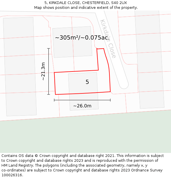 5, KIRKDALE CLOSE, CHESTERFIELD, S40 2UX: Plot and title map