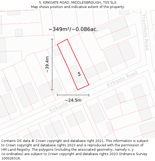5, KIRKGATE ROAD, MIDDLESBROUGH, TS5 5LS: Plot and title map