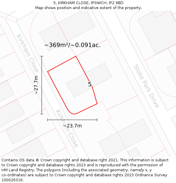 5, KIRKHAM CLOSE, IPSWICH, IP2 9BD: Plot and title map