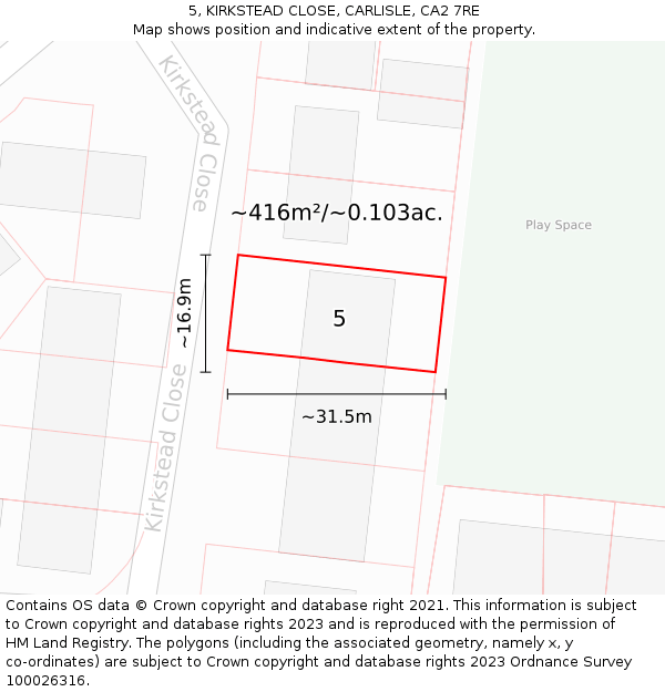 5, KIRKSTEAD CLOSE, CARLISLE, CA2 7RE: Plot and title map