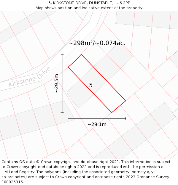 5, KIRKSTONE DRIVE, DUNSTABLE, LU6 3PP: Plot and title map