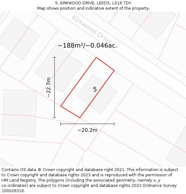 5, KIRKWOOD DRIVE, LEEDS, LS16 7DY: Plot and title map