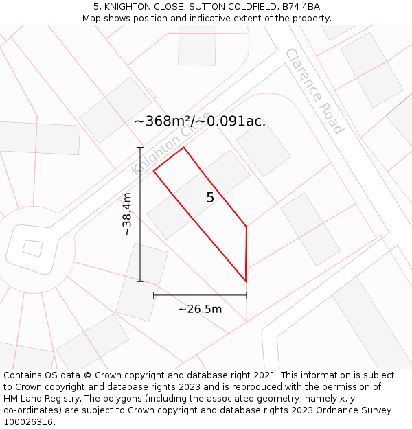 5, KNIGHTON CLOSE, SUTTON COLDFIELD, B74 4BA: Plot and title map
