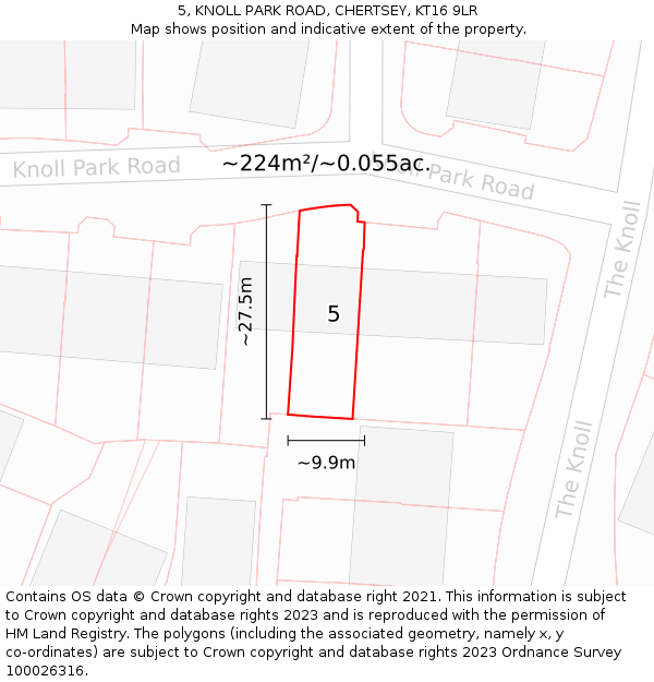 5, KNOLL PARK ROAD, CHERTSEY, KT16 9LR: Plot and title map