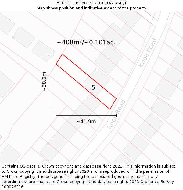 5, KNOLL ROAD, SIDCUP, DA14 4QT: Plot and title map
