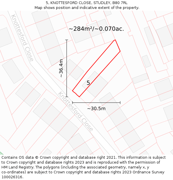 5, KNOTTESFORD CLOSE, STUDLEY, B80 7RL: Plot and title map