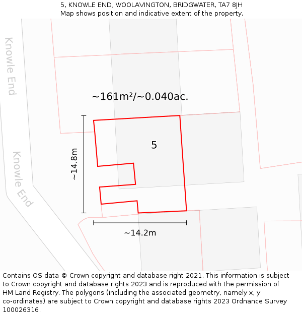 5, KNOWLE END, WOOLAVINGTON, BRIDGWATER, TA7 8JH: Plot and title map