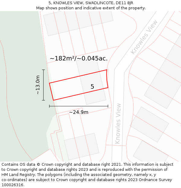 5, KNOWLES VIEW, SWADLINCOTE, DE11 8JR: Plot and title map