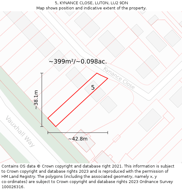 5, KYNANCE CLOSE, LUTON, LU2 9DN: Plot and title map