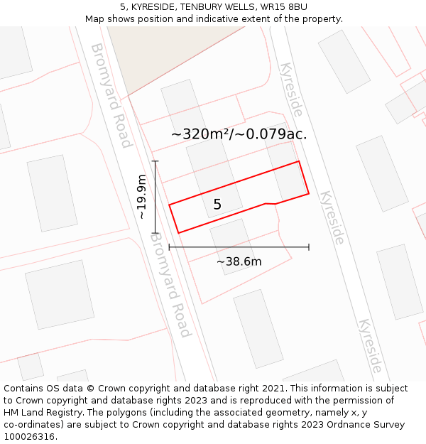 5, KYRESIDE, TENBURY WELLS, WR15 8BU: Plot and title map
