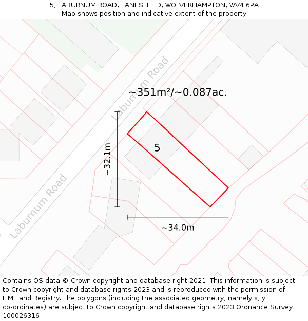 5, LABURNUM ROAD, LANESFIELD, WOLVERHAMPTON, WV4 6PA: Plot and title map