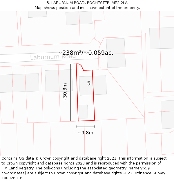5, LABURNUM ROAD, ROCHESTER, ME2 2LA: Plot and title map