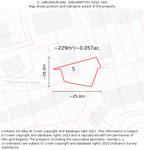 5, LABURNUM WAY, OKEHAMPTON, EX20 1WQ: Plot and title map