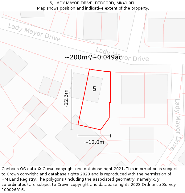 5, LADY MAYOR DRIVE, BEDFORD, MK41 0FH: Plot and title map