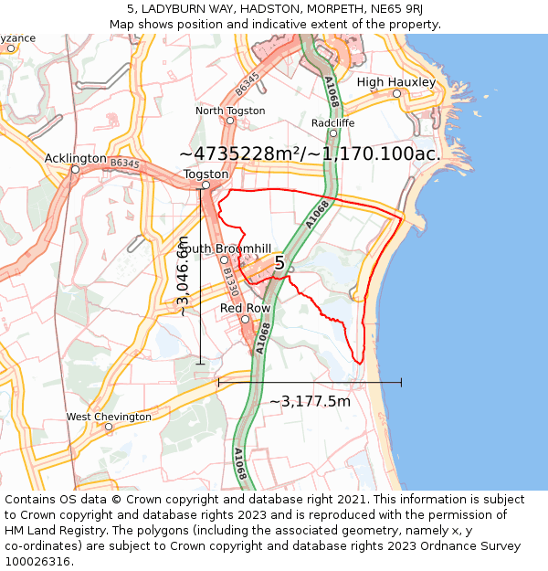 5, LADYBURN WAY, HADSTON, MORPETH, NE65 9RJ: Plot and title map