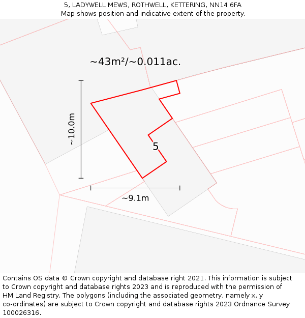 5, LADYWELL MEWS, ROTHWELL, KETTERING, NN14 6FA: Plot and title map