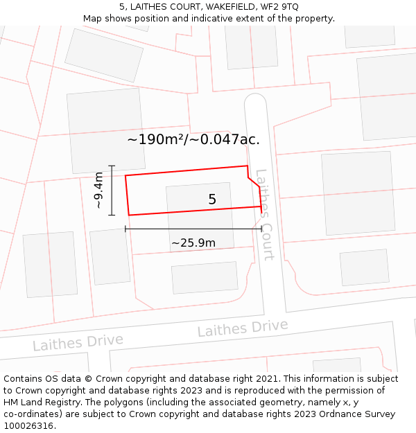 5, LAITHES COURT, WAKEFIELD, WF2 9TQ: Plot and title map