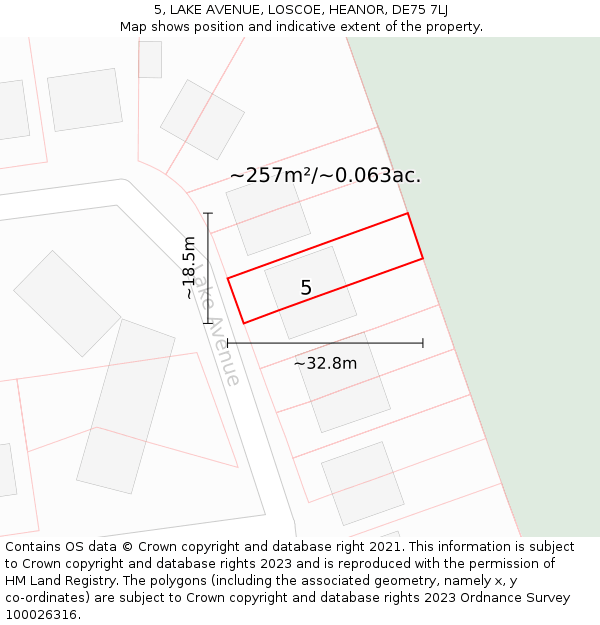 5, LAKE AVENUE, LOSCOE, HEANOR, DE75 7LJ: Plot and title map