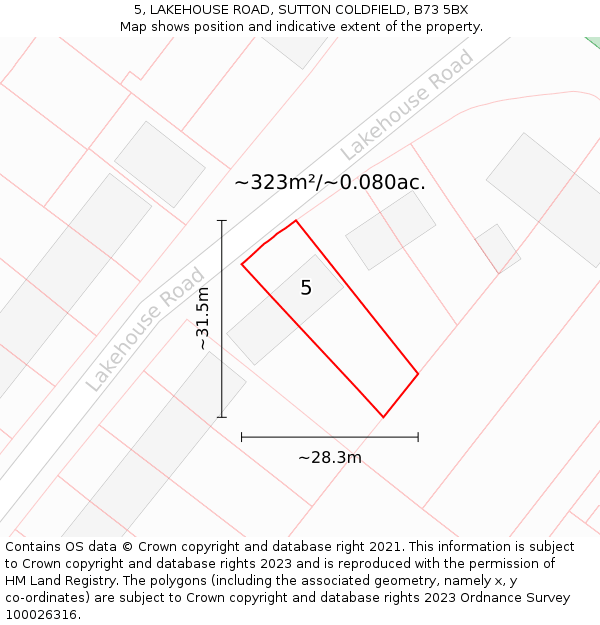 5, LAKEHOUSE ROAD, SUTTON COLDFIELD, B73 5BX: Plot and title map
