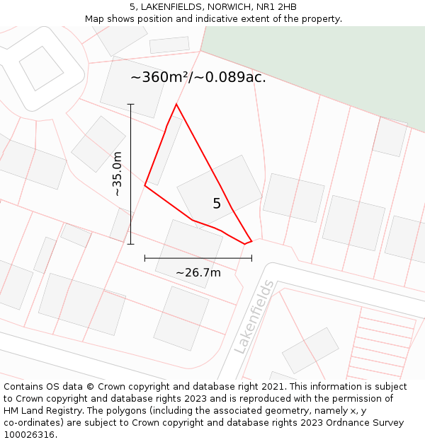 5, LAKENFIELDS, NORWICH, NR1 2HB: Plot and title map