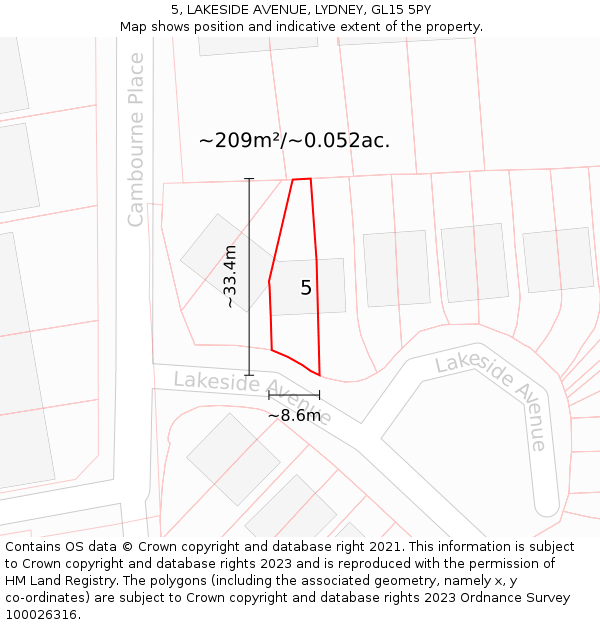 5, LAKESIDE AVENUE, LYDNEY, GL15 5PY: Plot and title map