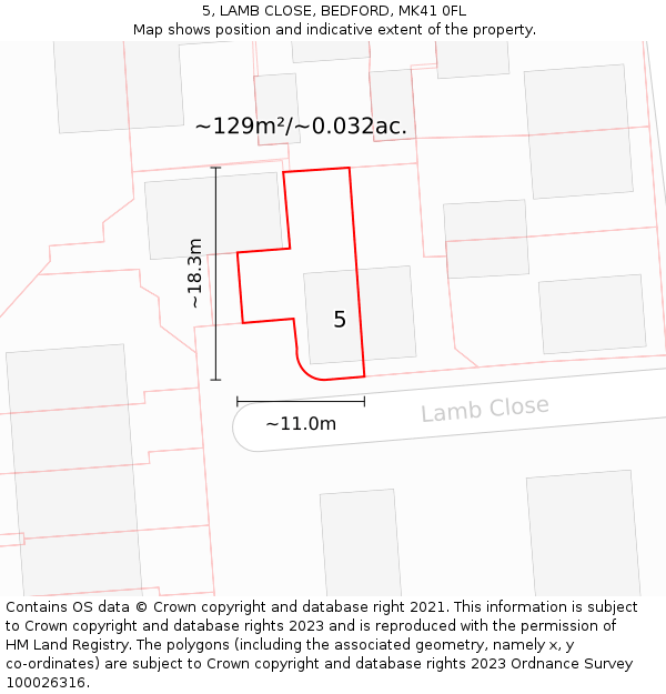 5, LAMB CLOSE, BEDFORD, MK41 0FL: Plot and title map