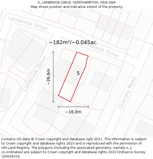 5, LAMBROOK DRIVE, NORTHAMPTON, NN4 0WA: Plot and title map