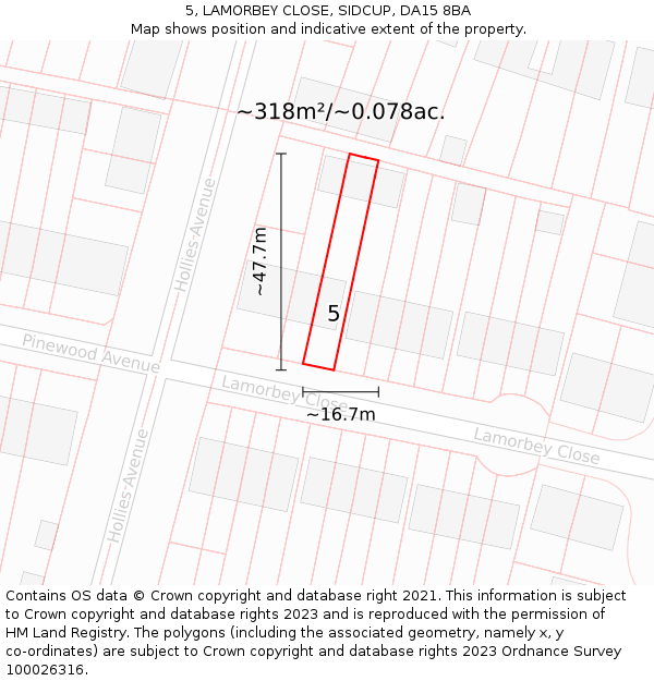 5, LAMORBEY CLOSE, SIDCUP, DA15 8BA: Plot and title map