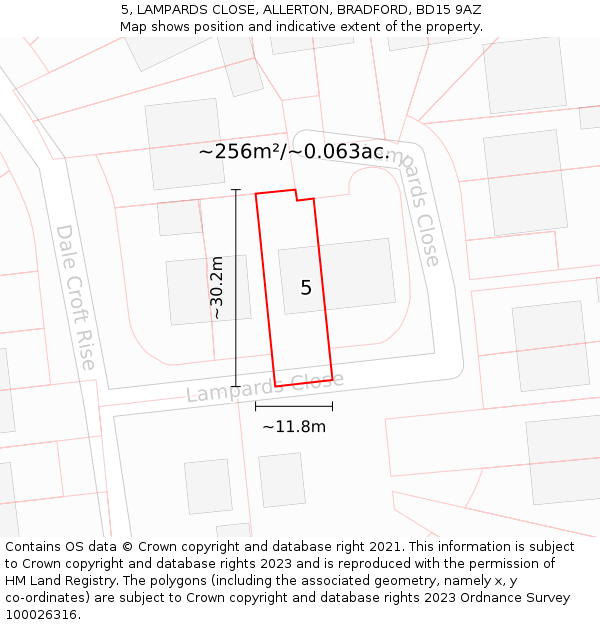 5, LAMPARDS CLOSE, ALLERTON, BRADFORD, BD15 9AZ: Plot and title map