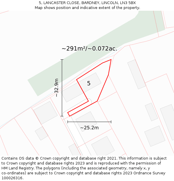 5, LANCASTER CLOSE, BARDNEY, LINCOLN, LN3 5BX: Plot and title map