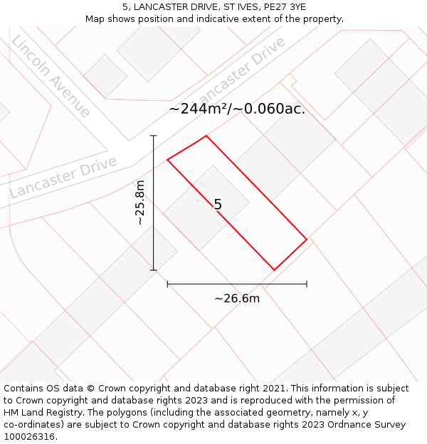 5, LANCASTER DRIVE, ST IVES, PE27 3YE: Plot and title map