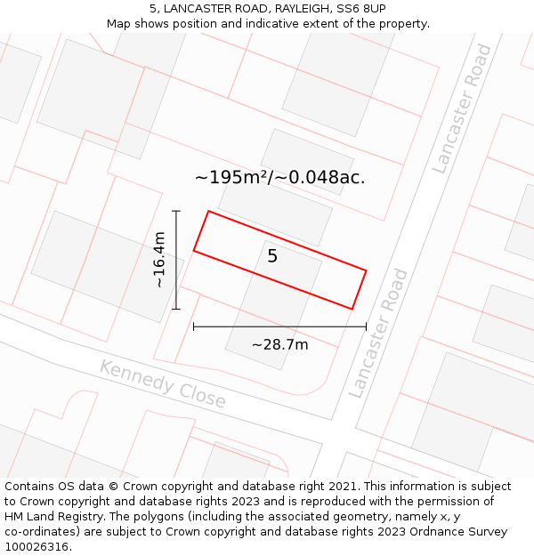 5, LANCASTER ROAD, RAYLEIGH, SS6 8UP: Plot and title map