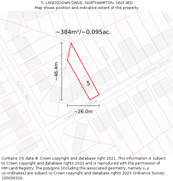 5, LANDSDOWN DRIVE, NORTHAMPTON, NN3 3ED: Plot and title map