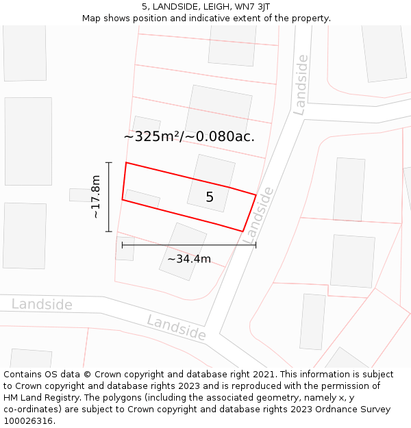 5, LANDSIDE, LEIGH, WN7 3JT: Plot and title map