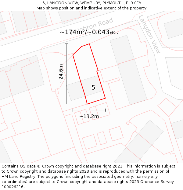 5, LANGDON VIEW, WEMBURY, PLYMOUTH, PL9 0FA: Plot and title map