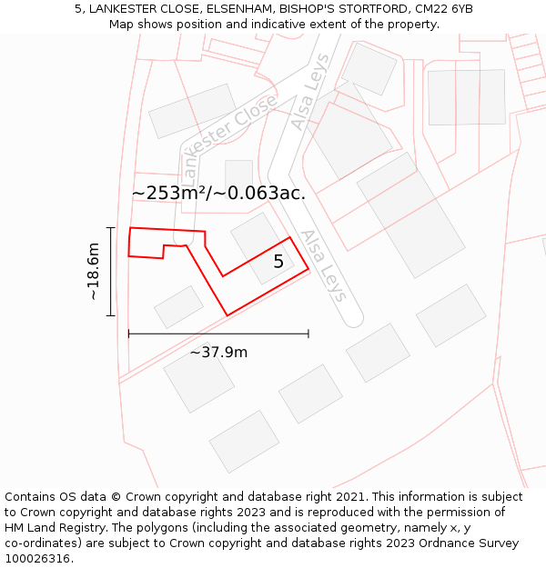 5, LANKESTER CLOSE, ELSENHAM, BISHOP'S STORTFORD, CM22 6YB: Plot and title map