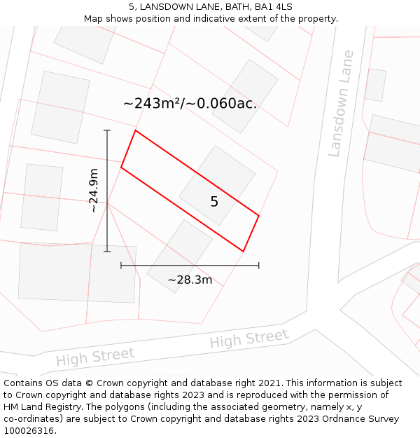 5, LANSDOWN LANE, BATH, BA1 4LS: Plot and title map