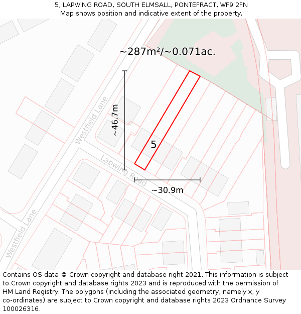5, LAPWING ROAD, SOUTH ELMSALL, PONTEFRACT, WF9 2FN: Plot and title map
