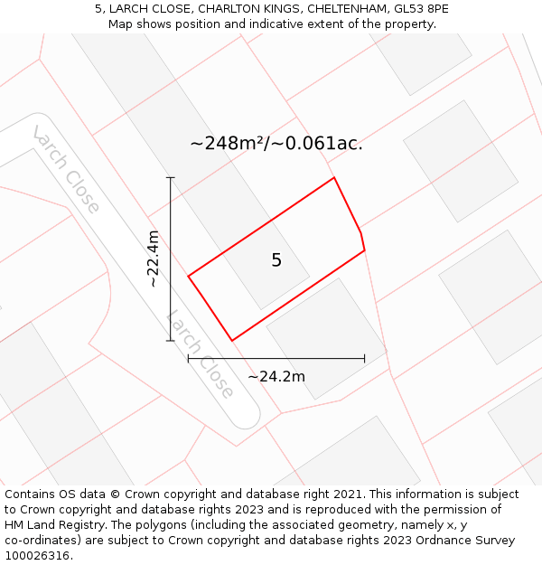 5, LARCH CLOSE, CHARLTON KINGS, CHELTENHAM, GL53 8PE: Plot and title map