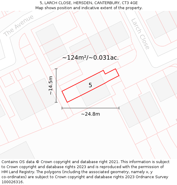 5, LARCH CLOSE, HERSDEN, CANTERBURY, CT3 4GE: Plot and title map