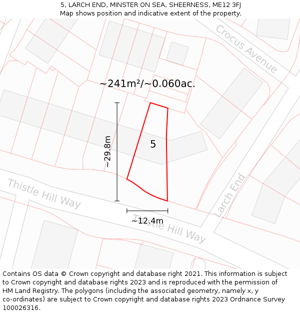 5, LARCH END, MINSTER ON SEA, SHEERNESS, ME12 3FJ: Plot and title map