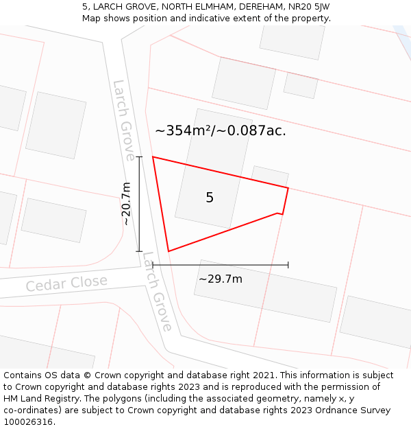 5, LARCH GROVE, NORTH ELMHAM, DEREHAM, NR20 5JW: Plot and title map