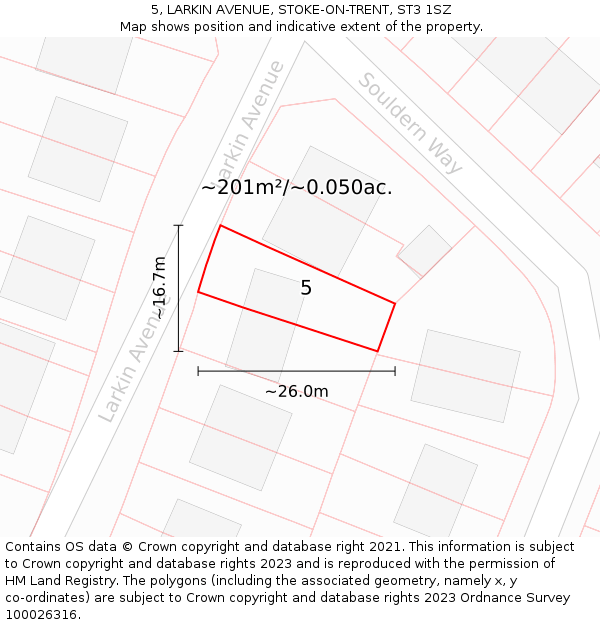 5, LARKIN AVENUE, STOKE-ON-TRENT, ST3 1SZ: Plot and title map