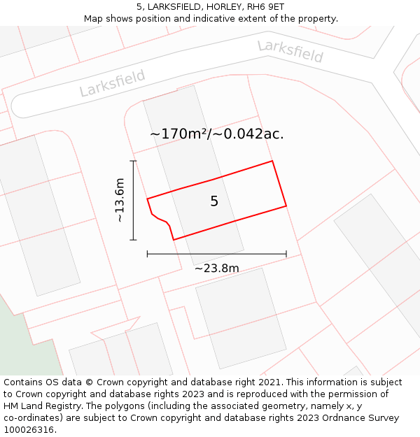 5, LARKSFIELD, HORLEY, RH6 9ET: Plot and title map
