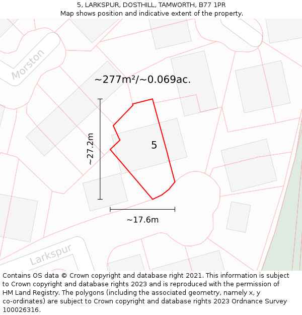 5, LARKSPUR, DOSTHILL, TAMWORTH, B77 1PR: Plot and title map