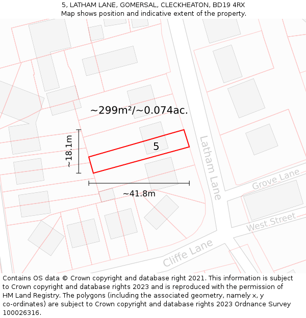 5, LATHAM LANE, GOMERSAL, CLECKHEATON, BD19 4RX: Plot and title map
